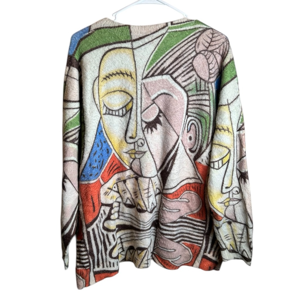 Abstract Face Sweater Women’s M Picasso Style Artsy Oversized Knit Boho Cozy - Picture 4 of 5